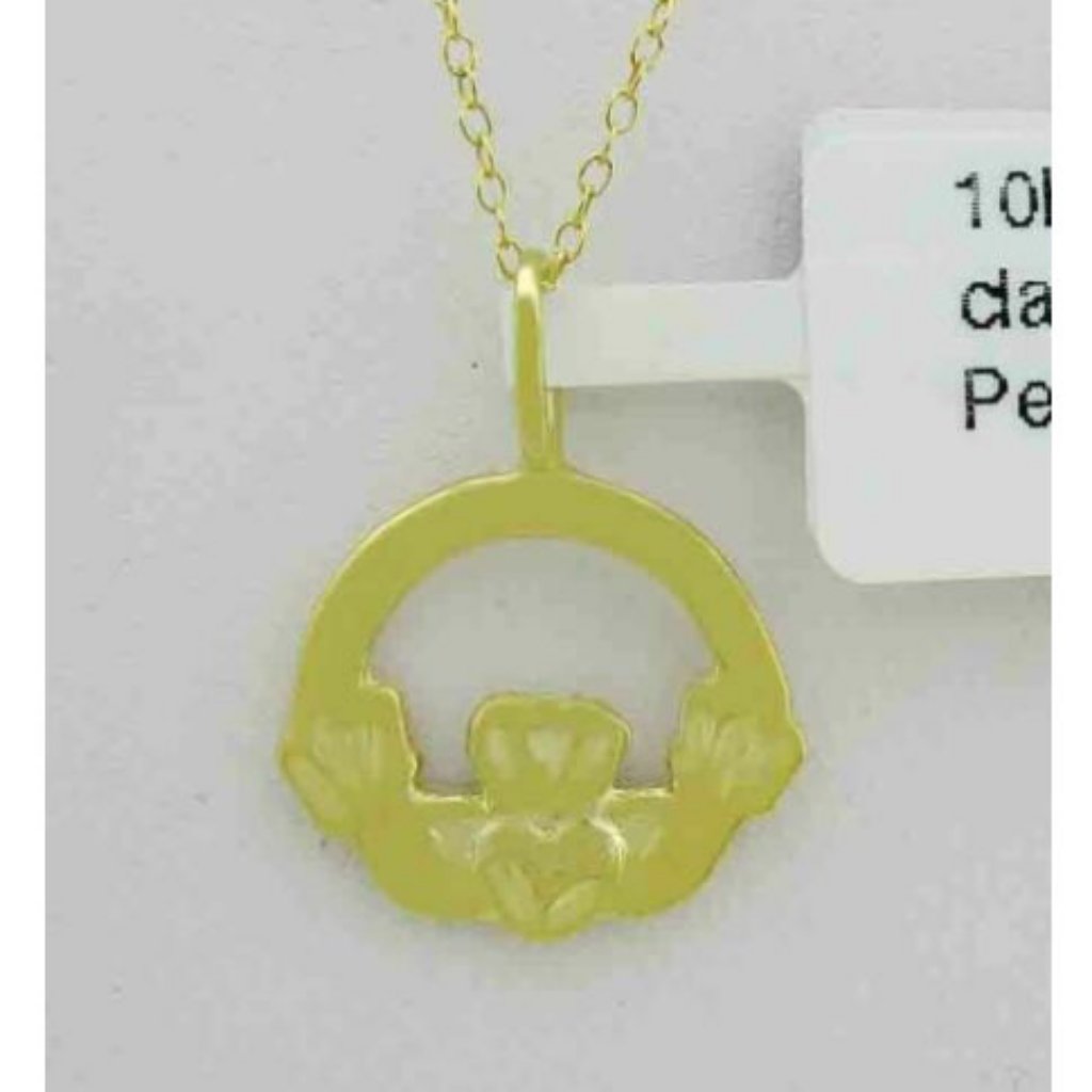 Solid Claddagh Pendant 10k Yellow Gold